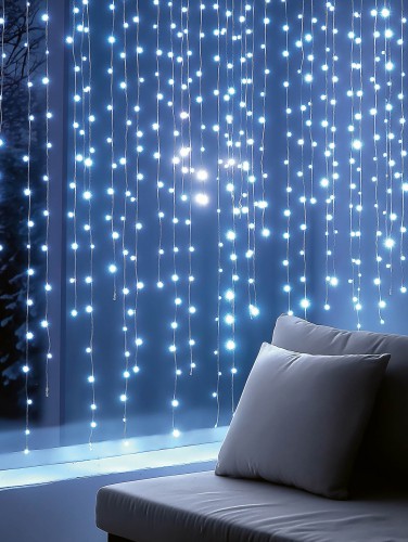 HOME KIN210DWH DOT LED-es fényfüggöny, 210db hidegfehér DOT LED, 1,5m hosszú, állófényű, adapteres tápellátás, beltéri kivitel